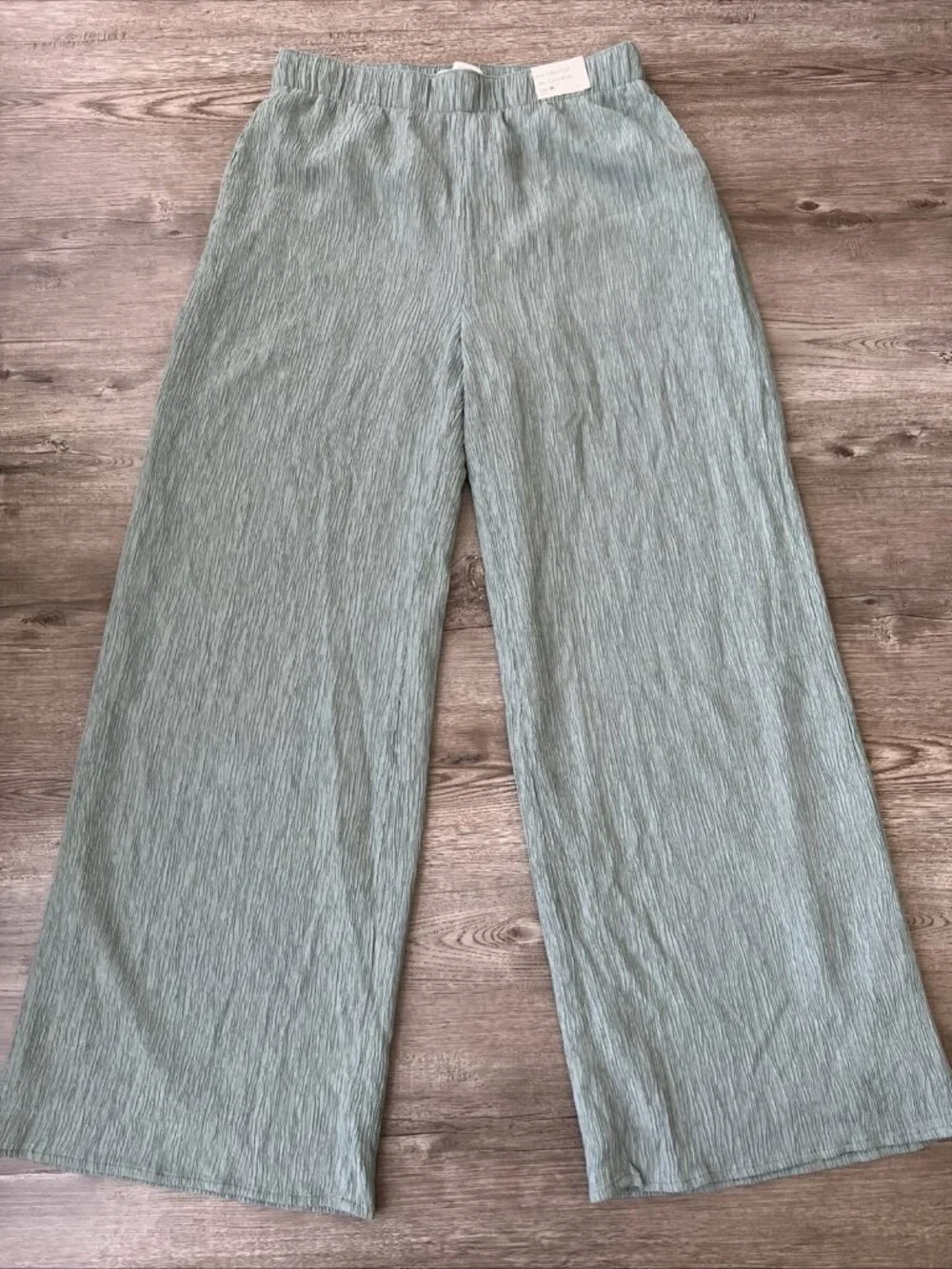Abercrombie Fitch Crinkle Textured Pull On Pant Womens Medium Long Wide Leg New